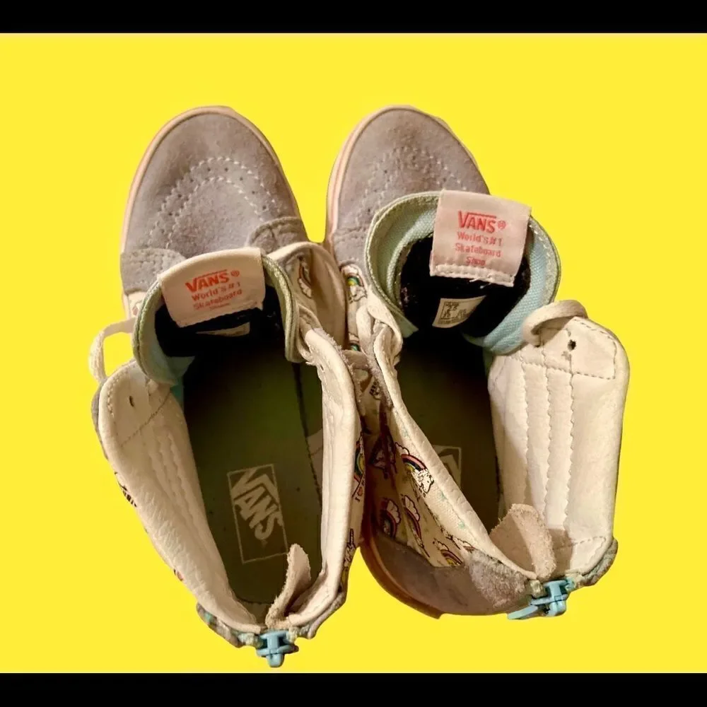 Vans I Love Unicorns Rainbow Mid Zip From Heel Cute Girls Shoes Size 2.5.